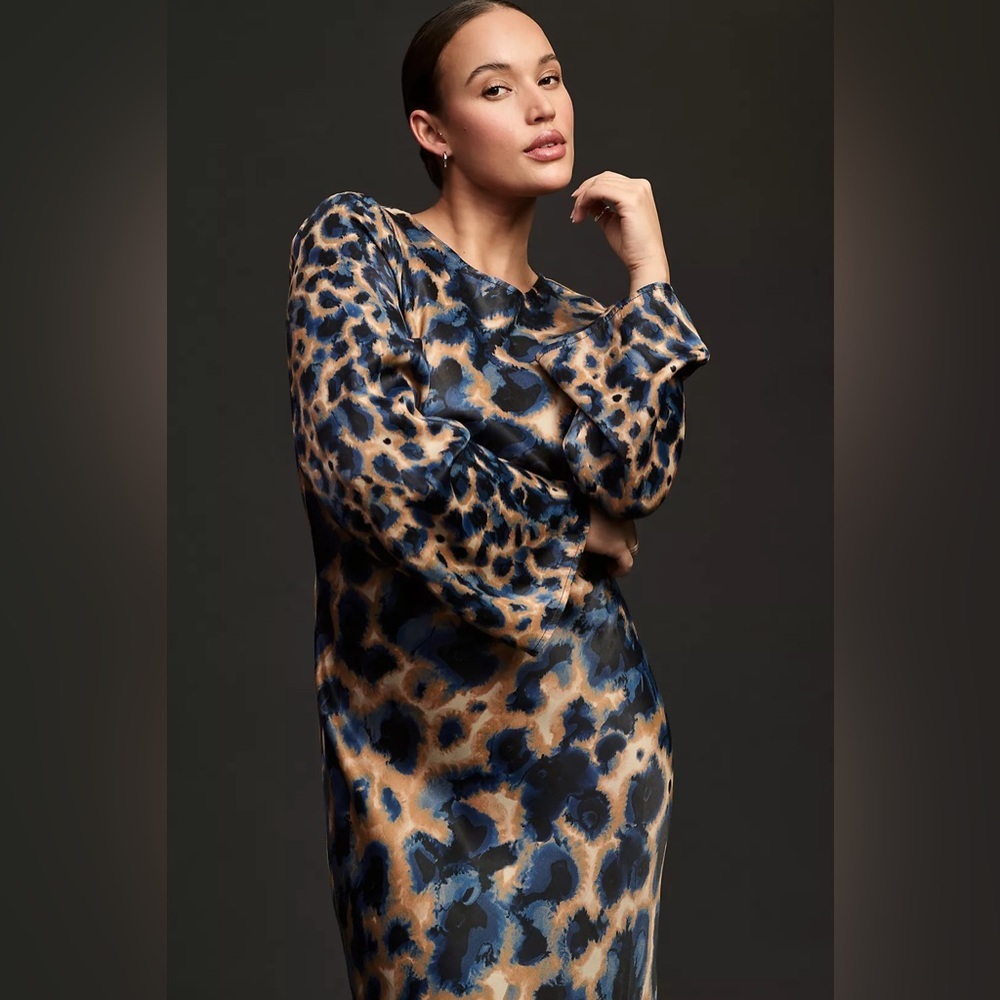 Anthropologie Leopard Print Long Sleeve Midi Dress – XXS – NWT - Picture 5 of 12